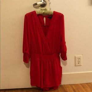 🍒Cherry Red 3/4 Sleeve Romper Plunging V-Neck